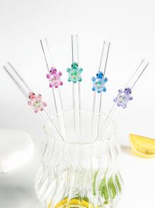 1 pièce/1 set de paille en verre design de dessin animé coloré tortue, paille en verre réutilisable coudée, pour smoothies, lait thé, jus, cocktails, boissons froides, café, fournitures de fête, camping/voyage/été/vacances/cuisine, fournitures scolaires