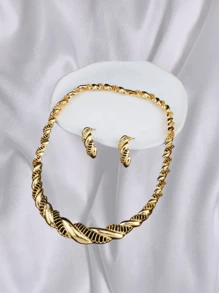 3pcs/Set Elegant Fashionable Gold Leaf Hollow Necklace & Earring Jewelry Set, Suitable For Christmas, Valentine's Day, Mother's Day, Thanksgiving, Teacher's Day, Wedding Anniversary, Wedding Party, Bride Jewelry