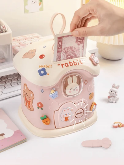 1pc DIY Cute Mini House Piggy Bank, DIY Stickers (Random 3D Sticker Style), Storage Jar, Party Favor, Saving Box, Gift For Men & Women, Birthday, One-Way Lock