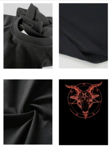 Playera casual de verano para hombre con estampado estilo Dark Satan, cuello redondo, manga corta, 100 % algodón, 220 g de algodón grueso - Negro - Ver 4