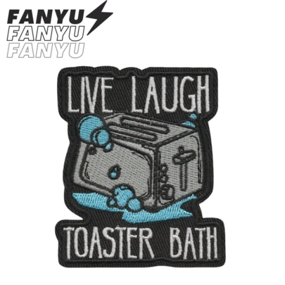 Live Laugh Toaster Bath Hippie Punk Rock Cartoon Adventure Funny Cool Patch Sewn Badge DIY Clothing Accessory Embroidery Sewing Iron-On Repair Patch Decoration Applique For Clothes, Pants, Shoes, Bags