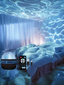 LED Water Wave Atmosphere Projection Lamp - With Ripple Effect, It Can Be Plugged In And Makes People Feel As If They Are In The Midst Of Ocean Waves. It Is The Perfect Birthday Gift And Is Suitable For Game Rooms, Bedrooms, Living Rooms, And Can Also Be Used As An Ambient Decoration Light For Birthday Parties. - ánh sáng đa sắc - Xem 12