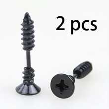 2 Pcs Punk Fashion Gold Black Stainless Steel Stud Earrings,Street Life Screw Design Earrings,Ladies Jewelry Fashion Accessories, Valentine's Day Gifts, Anniversary Gifts