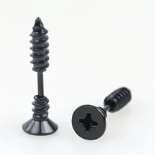 2 Pcs Punk Fashion Gold Black Stainless Steel Stud Earrings,Street Life Screw Design Earrings,Ladies Jewelry Fashion Accessories, Valentine's Day Gifts, Anniversary Gifts