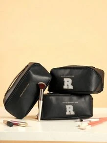 Bolsa de cosméticos de piel sintética impermeable, con bolsa de almacenamiento de cosméticos con letra, bolsa de cosméticos de gran capacidad y de doble capa, bolsa de mujer multifuncional para viajes, neceser, organización y almacenamiento de cosméticos, organización y almacenamiento del baño, esenciales para viajes, esenciales para cruceros, accesorios de viaje, almacenamiento de baño, almacenamiento de joyas, almacenamiento de labiales, almacenamiento de esmaltes de uñas, regalo de Pascua, regalo para dama de honor, regalo del Día de la Madre