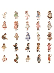 50 Pcs Cartoon Retro European And American Girl Graffiti Stickers, Personalized Vinyl Irregular Shaped Self-Adhesive Stickers, Suitable For Decorating Luggage, Computer Phone Cases, Diaries, Water Bottles, Helmets, Personalized Scrapbooks, Decorative Items School Supplies,Back To School