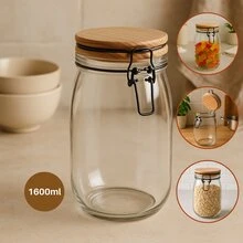 1.6L Glass Food Container With Airtight Bamboo Lid - 無色 - 查看 1