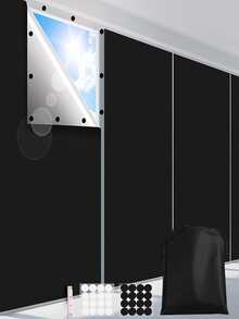 1 件便携式 100% 遮光隔热窗帘，牛津布带银色涂层，适用于办公室玻璃，阳光强烈，自粘设计，可修剪以适应，便携式遮光窗帘 - 黑色 - 查看 1