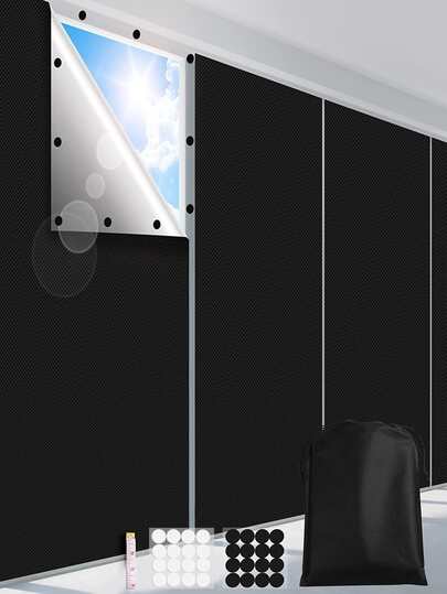 1 件便携式 100% 遮光隔热窗帘，牛津布带银色涂层，适用于办公室玻璃，阳光强烈，自粘设计，可修剪以适应，便携式遮光窗帘