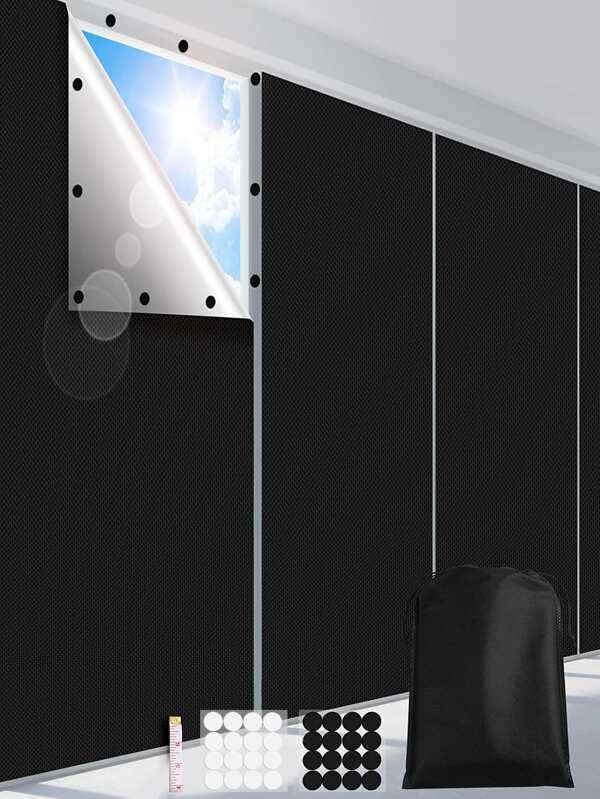 1 Stück tragbarer, 100% abdunkelnder und thermisch isolierender Fenstervorhang, Oxford-Stoff mit Silberbeschichtung, geeignet für Büroglas, starkes Sonnenlicht, selbstklebendes Design, kann zugeschnitten werden, tragbarer abdunkelnder Fenstervorhang