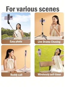 1 pieza Palo de selfie inalámbrico de 1700mm, trípode y soporte extensible y plegable para teléfonos inteligentes, para una fotografía estable y adecuado para transmisión en vivo, compatible con iPhone y Android