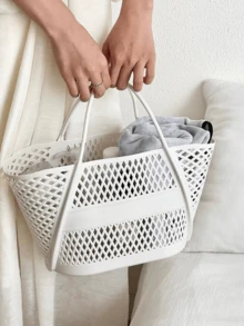 1pc / 2pcs Waterproof Plastic Basket, Bathhouse Carry Basket, Shower Bag Basket Tote For College Dorm Room Essentials Bathroom Gym Camp Quick Dry For Women Men, Bathroom Accessories, Room Decor - Multicolor - View 2