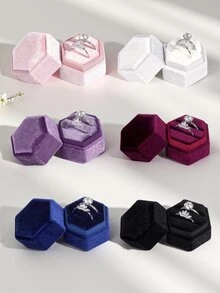Velvet Hexagon Jewelry Ring Box For Wedding Engagement, Pink, High-End Vintage Style Single/Couple Rings Back To School - Multicolor - View 2