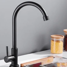 1 Pezzo Rubinetto da cucina in acciaio inossidabile - Rubinetto singolo a freddo montato sul piano, rotazione a 360°, maniglia singola, aeratore a risparmio energetico, finitura nera resistente alla ruggine, facile installazione per lavandino/top, installazione da piano, design contemporaneo