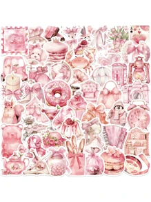 50 Pcs Pink Aesthetic Graffiti Stickers, Retro And Simple Style Pink Aesthetic Stickers, Asymmetrically Shaped Vinyl Self-Adhesive Paper, Decorative Notebooks, Suitcases, Computers, Phone Cases, Diaries, Water Bottles, Personalized Scrapbook Decorations, School Supplies,Back To School