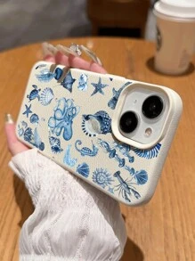 1 pieza Funda protectora de teléfono suave, impermeable, a prueba de caídas y antideslizante con patrón patchwork de pulpo y tortuga en estilo retro, compatible con Apple y otros teléfonos