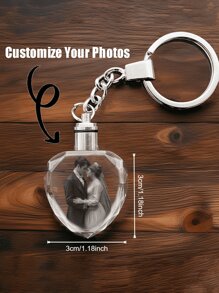 1pc Custom Photo Crystal Keychain With LED Light & 3D Laser Engraving - Square/Octagonal Heart Shape For Dad/Mom/Pet Lovers - Personalized Memorial Keepsake, Birthday/Father's Day/Family Day Gift - Portable Carved Art Keyring, Fashionable Minimalist Design (No Batteries Included)