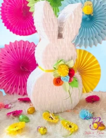 Piñata Pascua animales granja 80 cm conejo pollo decoración fiesta evento infantil resistente colorida fácil de colgar ideal para actividades recreativas - Blanco - Ver 4