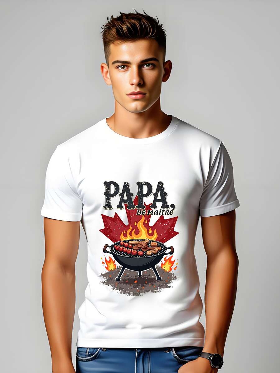 Papa Le Maitre Du BBQ Canadien T-Shirt - Dad, The Master Of Canadian BBQ - White - View 1
