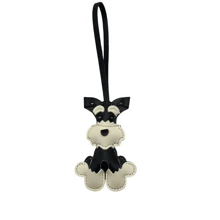 1pc Schnauzer Dog Leather Keychain, Creative Pet Charm Bag Accessory, Cute Dog Pendant, PU Leather Cartoon Dog Keyring, Small Gift
