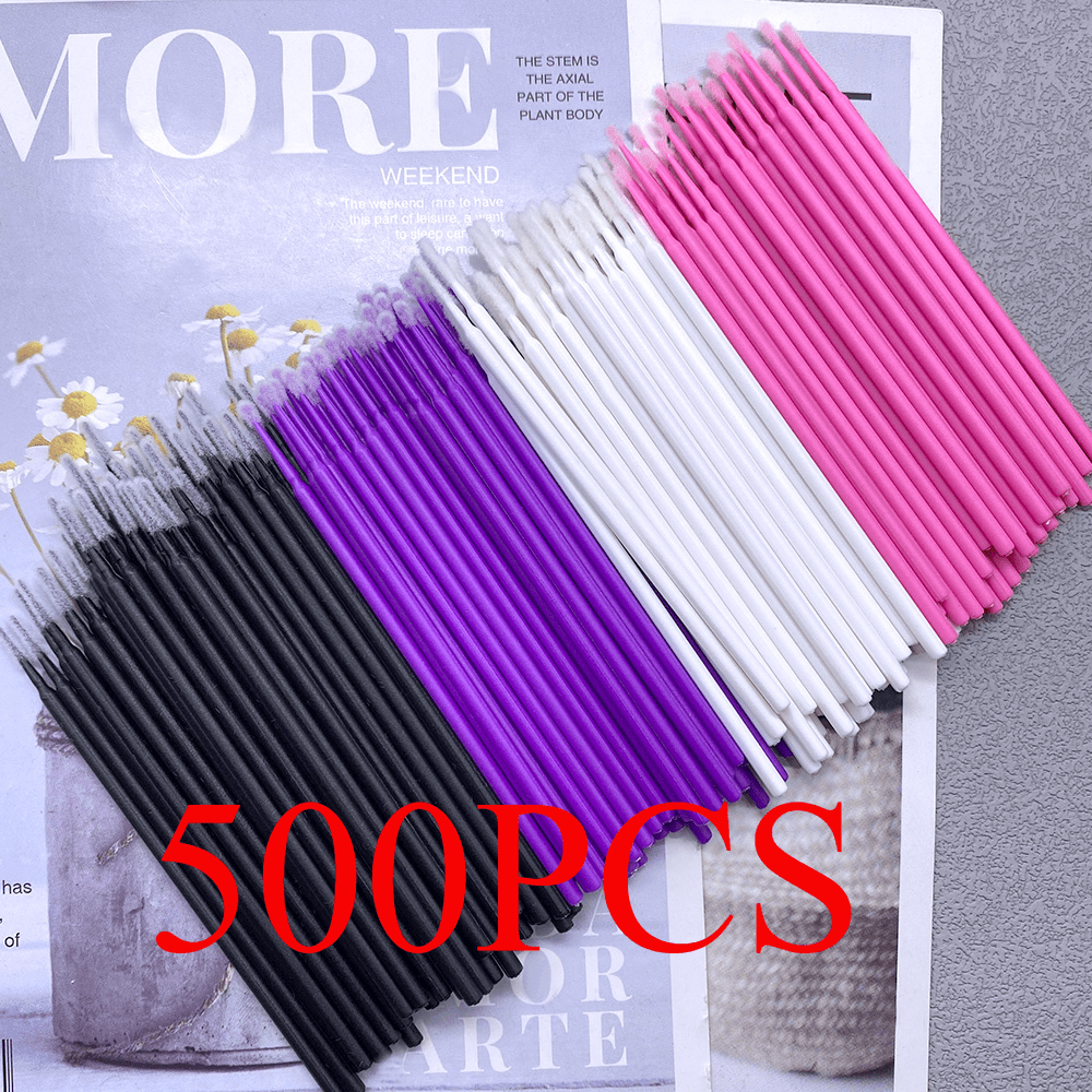 Mollie Lipper 500pcs Micro Eyelash Brushes, Micro Eyelash Brushes, Micro Porous Eyelash Brushes, Eyelash Brushes, Disposable Micro Eyelash Brushes (White,Black,Pnk)
