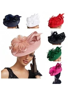 1pc High-End Charming Women Derby Wedding Hat, Feather Decor, Suitable For Tea Party, Wedding, Events Mini Hats Tiny Hats Fascinator Mini Top Hat Mini Cap, School Stuff, Gifts, Hair Accessories, Gala Night