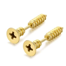 2 Pcs Punk Fashion Gold Black Stainless Steel Stud Earrings,Street Life Screw Design Earrings,Ladies Jewelry Fashion Accessories, Valentine's Day Gifts, Anniversary Gifts