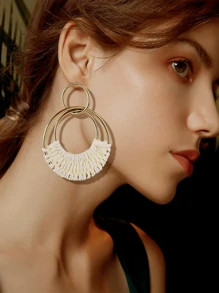 Yanxyad Rattan Earrings For Lightweight Geometric Statement Earrings Handmade Straw Wicker Braid Teardrop Hoop Drop Dangle Earrings Handmade Boho Raffia Earrings For Women Raffia Statement Earrings Rattan Diamond Wedding Earrings For Summer & Vacation