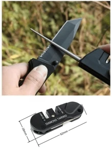 1 Stück Mini Messerschärfer, Ausklappbare diamantbeschichtete Stange als Outdoor Jagdmesserschärfer, Gartenscheren Schärfer, mit Hartmetall & Keramikstein & Polykristallinem Diamant (PCD) Schärfern, Handgehalten, kompakt, leicht, Multifunktional