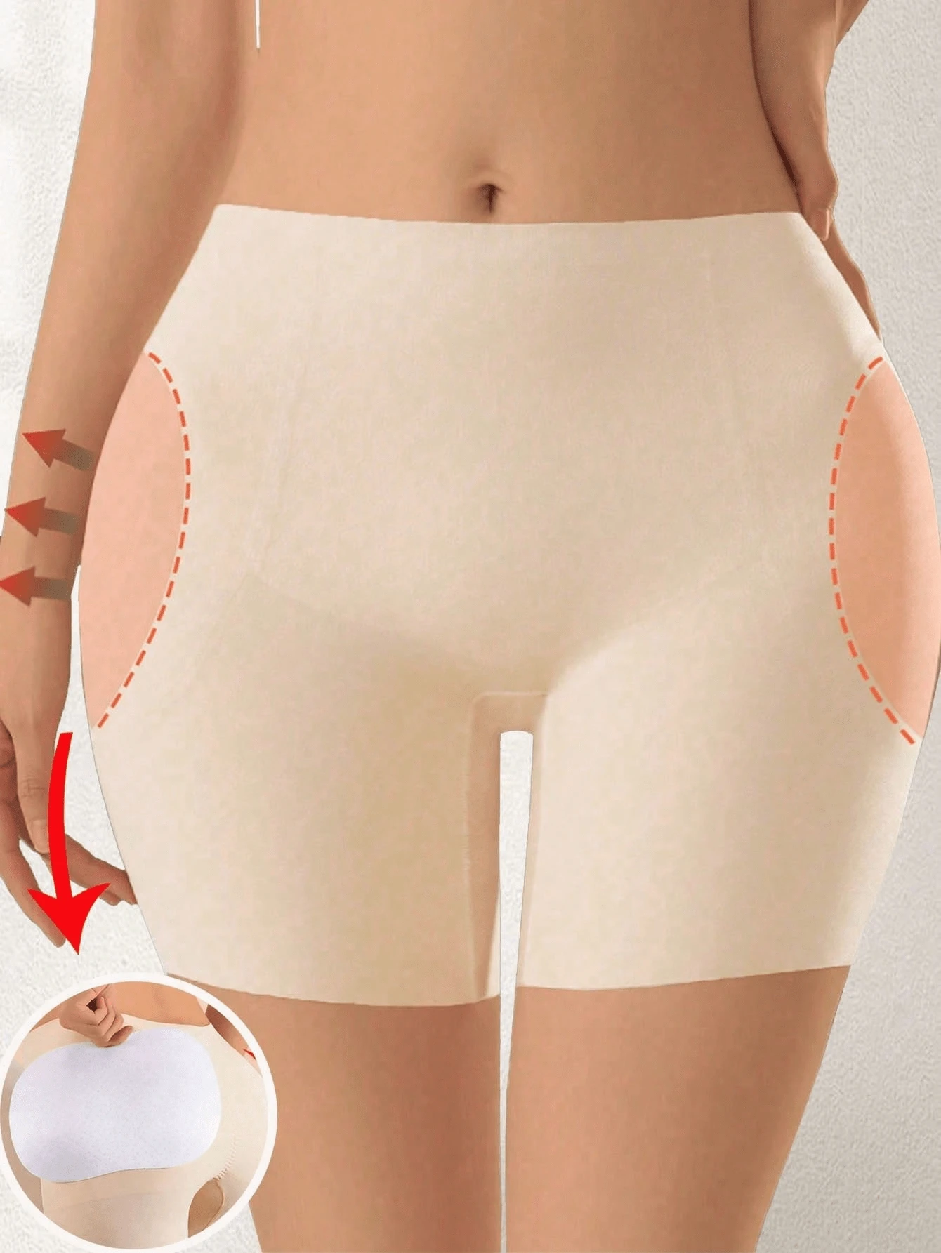 Butt Pad; One-Piece Seamless Hip And Buttock Lift; Hip Pad; Shaping And Slimming Waist; Underwear - Apricot - View 1