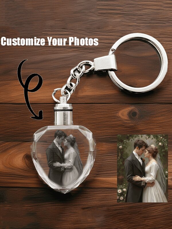 1pc Custom Photo Crystal Keychain With LED Light & 3D Laser Engraving - Square/Octagonal Heart Shape For Dad/Mom/Pet Lovers - Personalized Memorial Keepsake, Birthday/Father's Day/Family Day Gift - Portable Carved Art Keyring, Fashionable Minimalist Design (No Batteries Included)