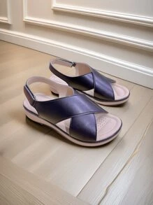 Women's Fashion Flat Sandals, Comfortable Beach Shoes, Casual Preppy Style Slip-On Sandals For Daily Wear, Spring/Summer