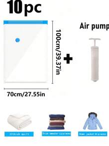 9/1pc Travel Vacuum Storage Bags, Large Capacity Reusable Compression Packing Cubes, Foldable Organizer Bags For Clothes, Bedding, Quilt, Space Saving, Waterproof Material, Suitable For Bedroom, Closet, Bathroom