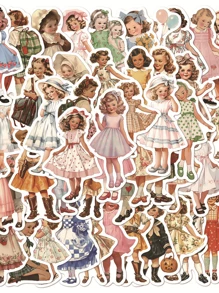50 Pcs Cartoon Retro European And American Girl Graffiti Stickers, Personalized Vinyl Irregular Shaped Self-Adhesive Stickers, Suitable For Decorating Luggage, Computer Phone Cases, Diaries, Water Bottles, Helmets, Personalized Scrapbooks, Decorative Items School Supplies,Back To School