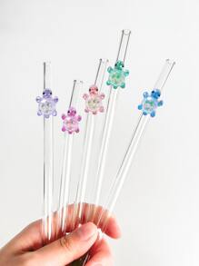 1 pièce/1 set de paille en verre design de dessin animé coloré tortue, paille en verre réutilisable coudée, pour smoothies, lait thé, jus, cocktails, boissons froides, café, fournitures de fête, camping/voyage/été/vacances/cuisine, fournitures scolaires