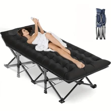 1PC, Foldable Portable Recliner; Comfortable Design For Home, Office, And Camping Use; High Comfort Thick Cushion, Black