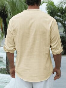 Camisa casual de unicolor para hombres, ligera y transpirable para el verano, adecuada para vacaciones en la isla y viajes diarios