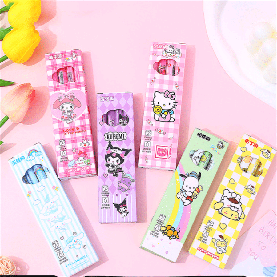 Sanrio [Autorisiert] Sanrio 4-teiliges Übungsblockset, Schnell trocknender ST hoch attraktiver Cartoon Füller - Schülerschulstudenten Schwarzer Kugelschreiber, Schreibwaren, Büroartikel Zubehör