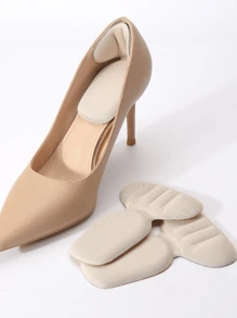 3 Pairs Women's Beige Memory Foam T-Shaped High Heel Insoles - Non-Slip, Comfortable Semi-Pad With Arch And Heel Support, Relieve Foot Pressure, Shoe Accessory, Insoles Suitable For Daily Wear, Heel Protector + 2 Pcs Random Color Heel Blister Protectors