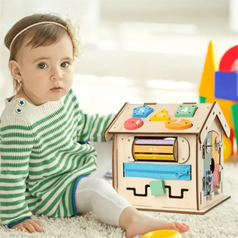 蒙特梭利忙碌屋房屋启蒙早教蒙特梭利教具拼图解锁盒DIY配件玩具