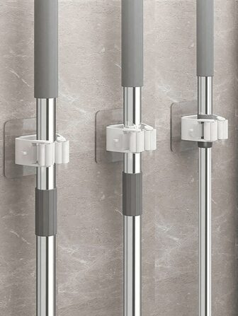 1/3/5pcs Waterproof No-Drill Powerful Adhesive Mop Clips, Bathroom & Kitchen Mop Broom Hanger Hooks, Sticky Wall Hooks, Broom & Mop Holder Organizer