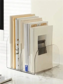 1 PC Desktop Book Stand Office Plastic Japanese Storage Organizer, Book Holder, 3-Slot Transparent Acrylic Document Organizer, Magazine And File Storage Rack , Back To School Gifts - Multicolor - View 8