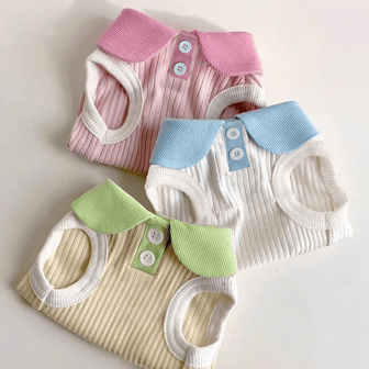 馬卡龍配色對比領口寬鬆寵物犬休閒T恤，適用於小型犬