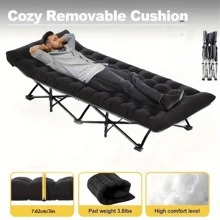 1PC, Foldable Portable Recliner; Comfortable Design For Home, Office, And Camping Use; High Comfort Thick Cushion, Black