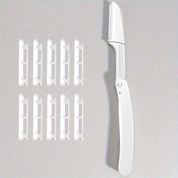 Conjunto de Lâminas Precisas para Mulheres - Esfoliante Dermaplane e Removedor de Penugem, Aparador de Sobrancelha em Aço Inoxidável, Design Dobrável Amigável para Viagens, Pacote com 10 Lâminas, Produtos e Acessórios para Cabelo, Essenciais de Viagem para Salão de Beleza