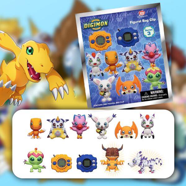 TOEI ANIMATION Bolsa de misterio con llaveros de personajes de la serie animada oficial de Digimon Adventure 3D - Un clip de Agumon y Gabumon u otros personajes al azar, como regalo de aniversario para mamá y amigos