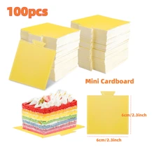50/100pcs Mini Cardboard Cake Base, Golden Mousse Dessert Board Base, Disposable Paperboard Cupcake Boards, For Wedding Birthday Party Dessert Displays Tray Pastry Plates - Grease Proof & Moisture Resistant Assorted Sizes (Rectangle Square Triangle)