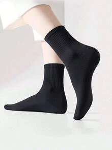 1 Pair/5 Pairs/10 Pairs/20 Pairs Unisex Solid Black And White Ankle Socks With Vertical Stripe Trim, Suitable For All Seasons, Moisture-Wicking And Breathable - Multicolor - View 2