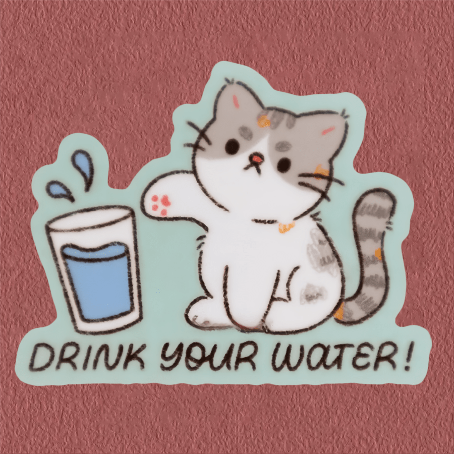 1 件 3 英寸喝水可爱猫咪补水提醒防水乙烯基贴纸适用于笔记本电脑平板电脑手机壳日记本水瓶冰箱镜子车窗滑板头盔耐用可移除创意礼品贴花/可爱动物贴纸/美学乙烯基贴纸
