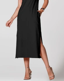 Sleeveless Casual Basic Cotton Knit Midi Dress - 黑色 - 查看 3